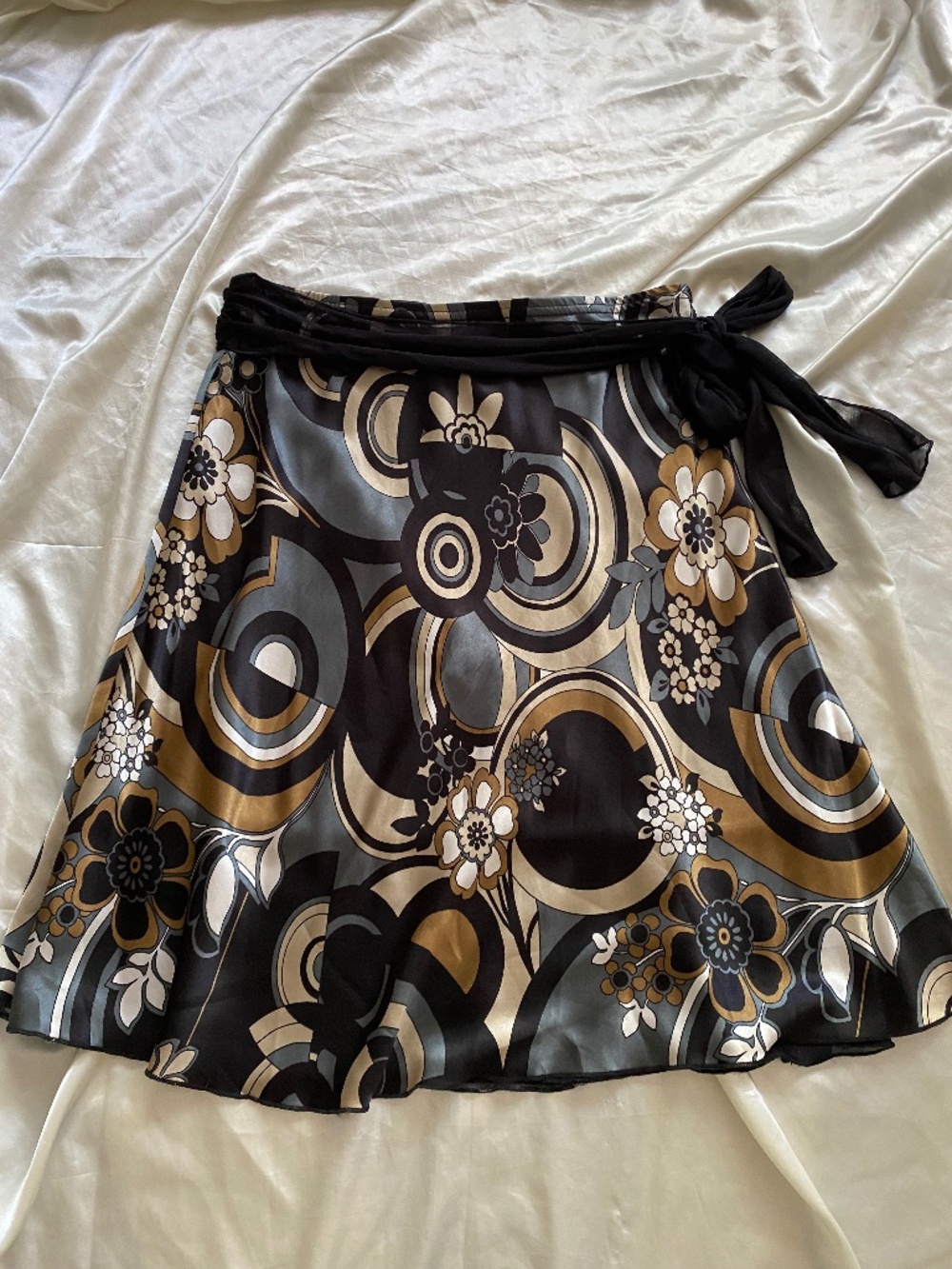 Vintage y2k Satin Psychedelic Abstract Floral Polka Dot Mini Skirt Fairy Boho M